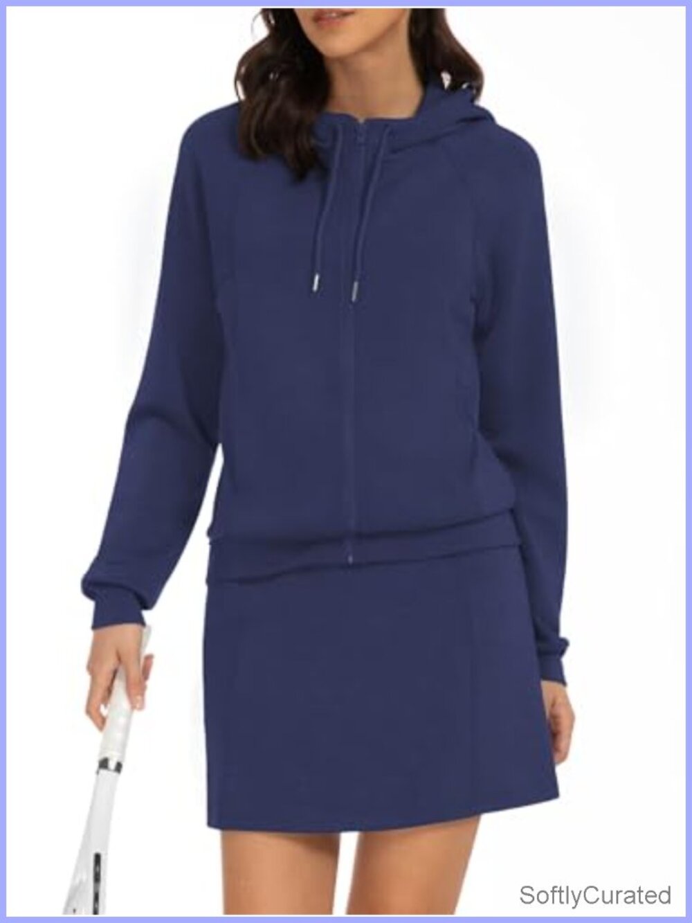 2 Piece Skort Set Athletic Tracksuit Zip Up Hooded Sweatshirt Active Outfits